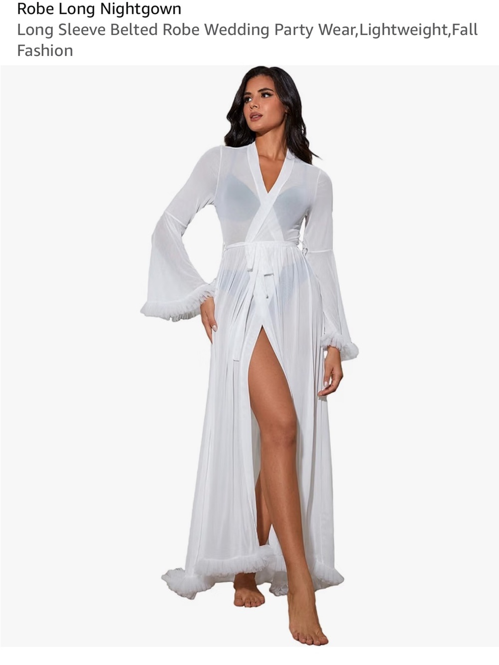 Sheer Long White Belted Nightgown Robe size large